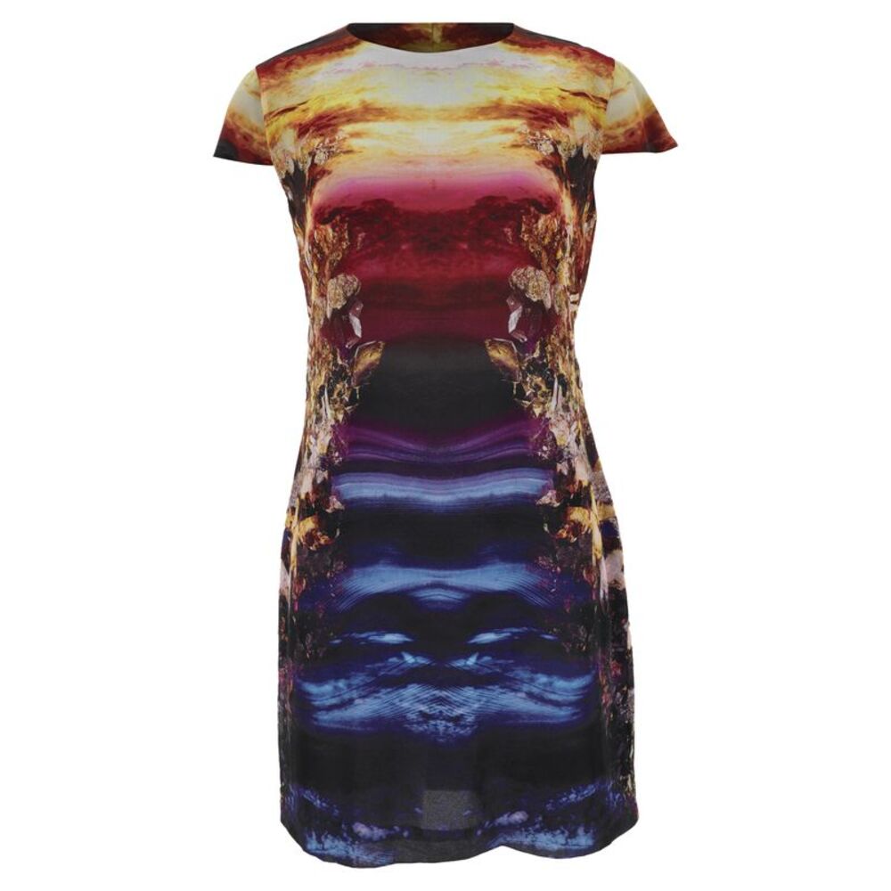 McQ Alexander McQueen Mineral Print Bodycon Dress in Multicolor Silk